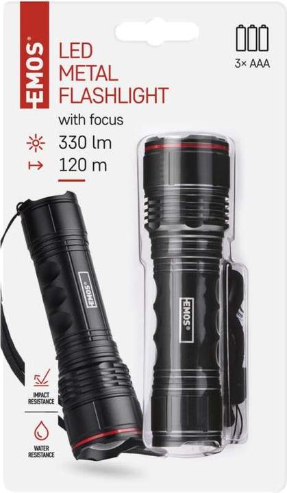 Immagine prodotto Emos Torcia LED in metallo, 330 lm, 3× AAA, FOKUS (12.80 cm, 330 lm)