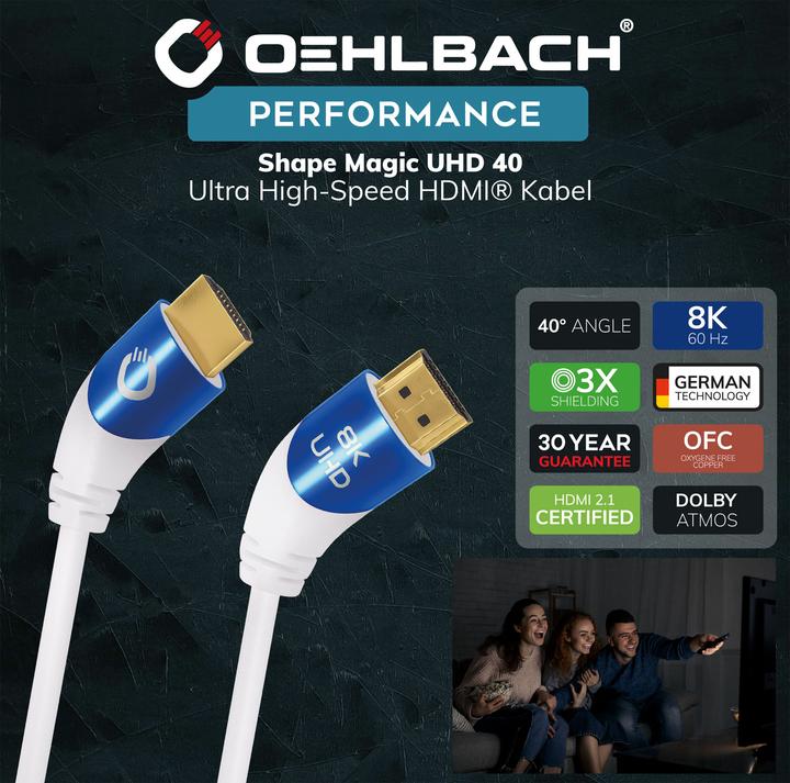 Produktbild Oehlbach HDMI AV Anschlusskabel (1x HDMI-Stecker - 1x HDMI-Stecker) 3 m Weiss (3 m, HDMI, 2.1)
