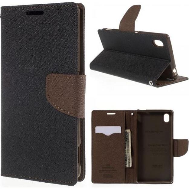 Goospery Fancy Diary Series (Sony Xperia M4 Aqua), Smartphone Hülle, Braun, Schwarz