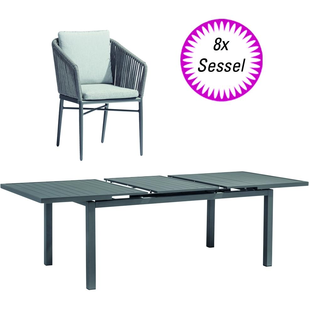 Thumbnail - Acamp, Gartentisch + Balkontisch, Set 8x MANHATTAN Armsessel + 1x CHICAGO Tisch (180 cm)
