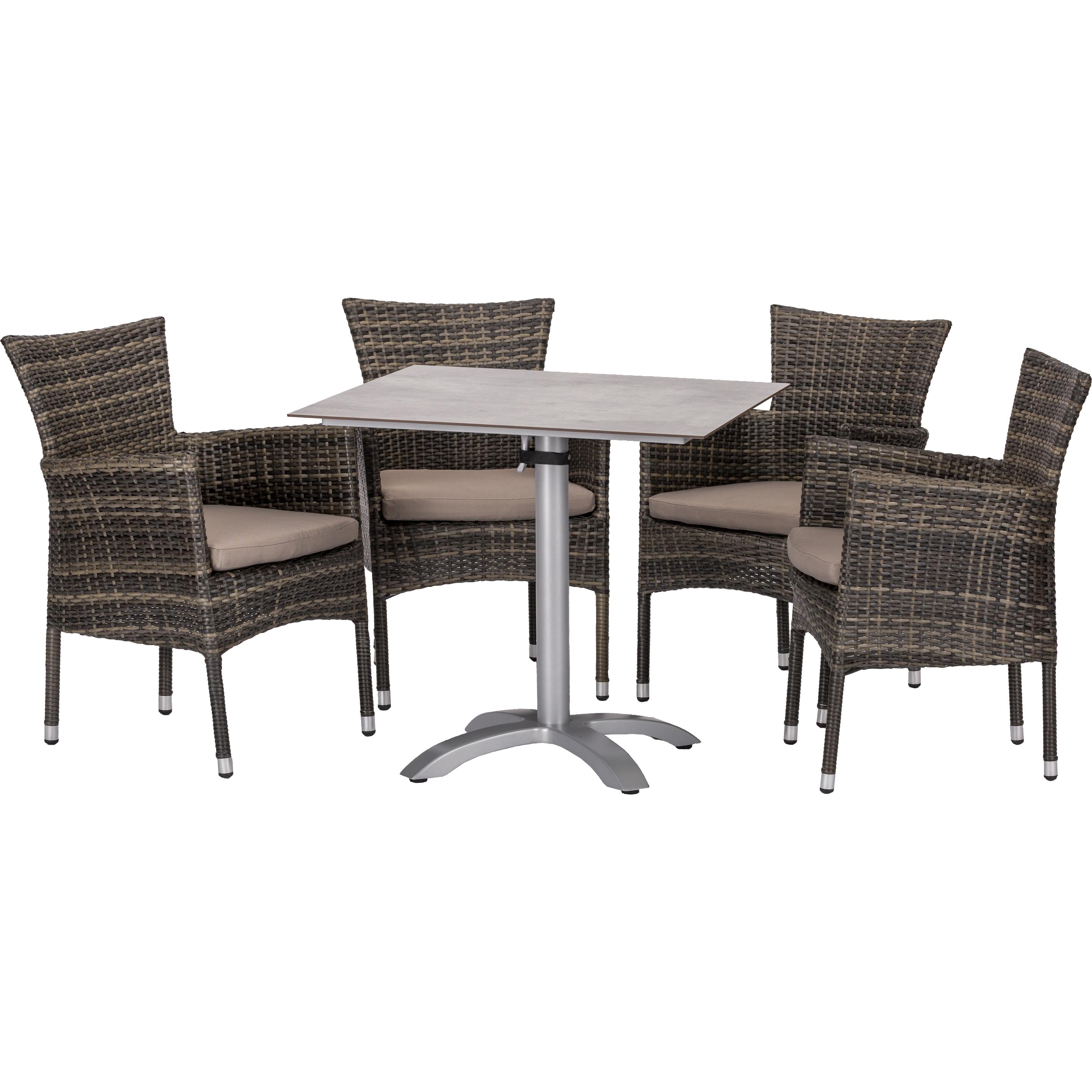 Acamp, Gartentisch + Balkontisch, Set 4x CESAR Stapelsessel grau + 1x ACAPLAN Tisch HPL 80x80cm platin-cemento (80 cm)