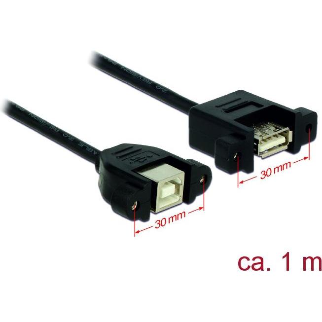 Thumbnail - Delock USB2.0-Kabel A-B: 1m, beidseitig Einbau (1 m, USB 2.0), USB Kabel