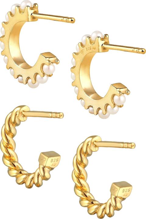 Immagine prodotto Elli Orecchini Creoles Corda di perline Elegante Argento 925 (Nessuna pietra, Argento 925 placcato oro, Perla sintetica)