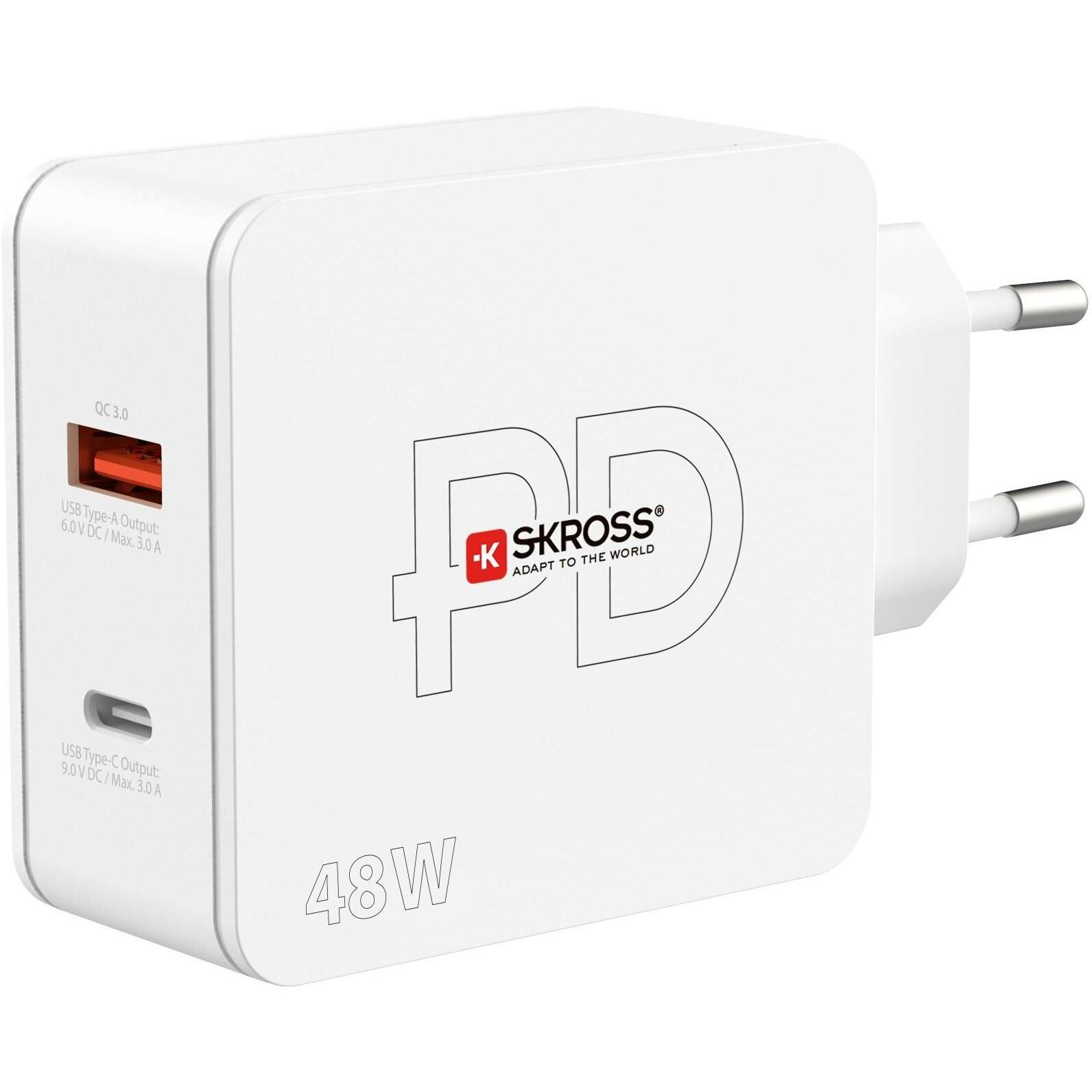 Skross Multipower 2 Pro+ UE (48 W, 2 porte), Caricatore USB, Bianco