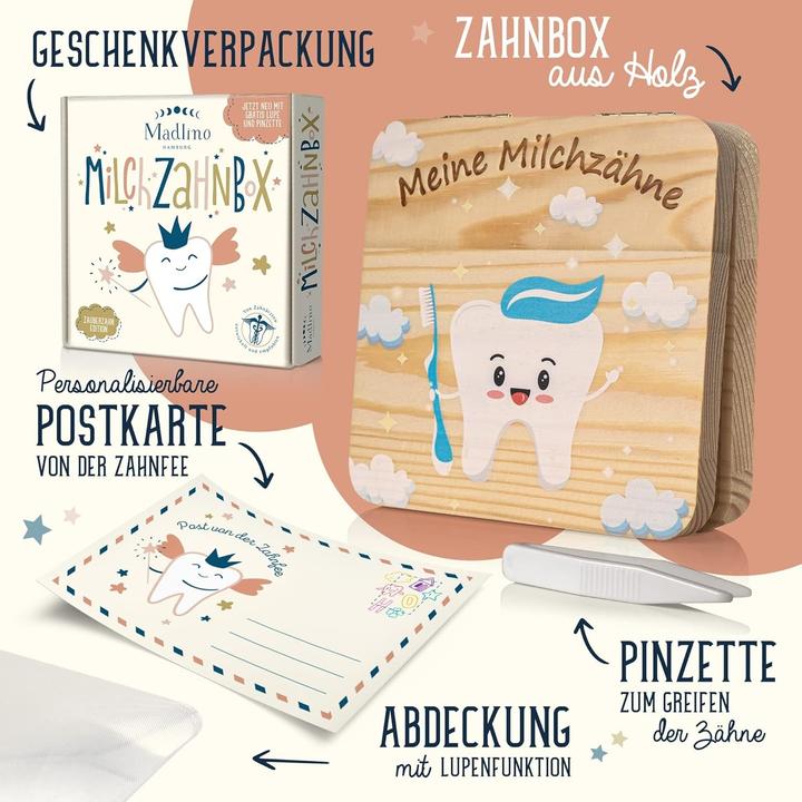 Milkii Madlino Milchzahnbox inkl. Zahnfeebrief & Lupe