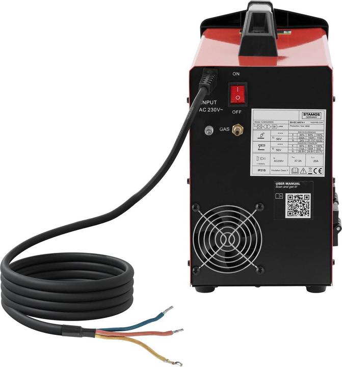 Produktbild Stamos MIG MAG Schweissgerät 200 A Duty Cycle 100 % Synergie E-Hand WIG Liftarc FCAW