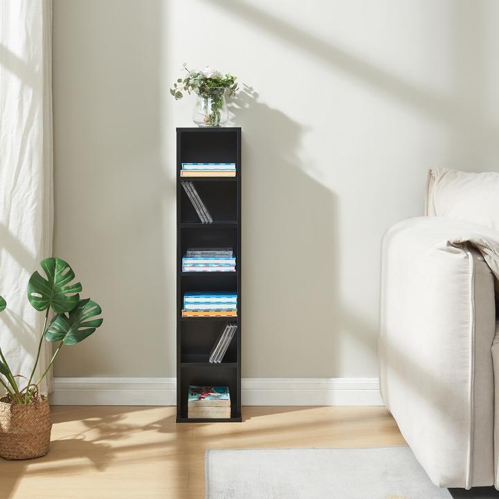 Produktbild En.Casa CD Regal Tynset 90x20x20 cm mit 6 Fächern Schwarz (20 x 20 x 90 cm)