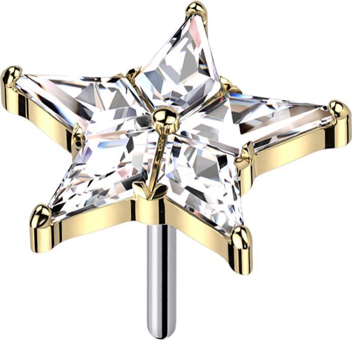 Actual product image Star Piercing Threadless star gold-plated crystals silver (without brass, Titanium)