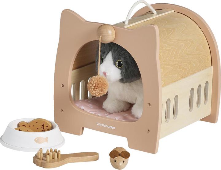 Produktbild Vertbaudet Kinder Plüschkatze mit Transportbox aus Holz FSC® (23 cm)