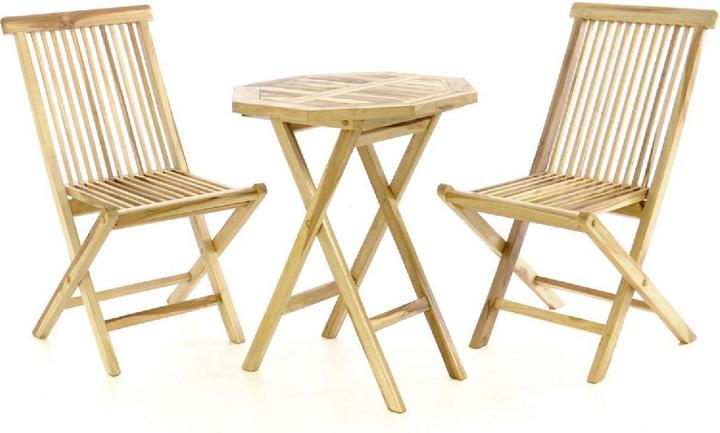 Produktbild VCM Gartenmöbel Sitzgruppe Garnitur Tisch achteckig Ø60cm Teak Holz natur (46 cm)