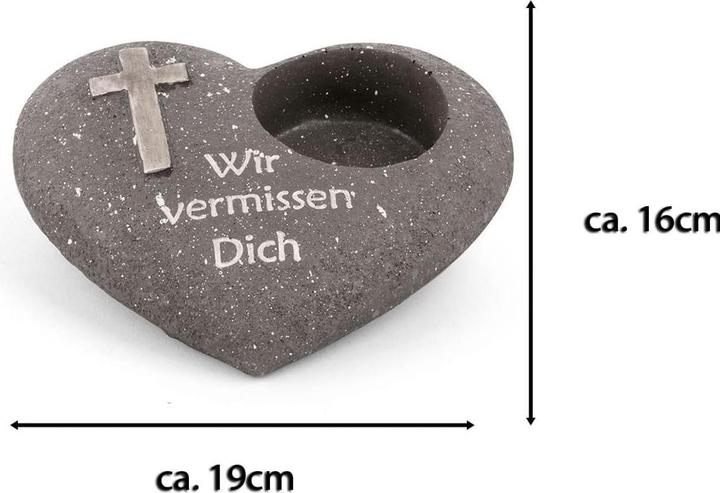 Actual product image Novaliv Grave Decoration Heart Anthracite with Cross Saying We Miss You incl. LED Grave Light White
