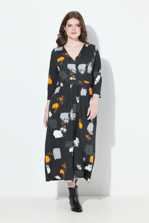 Produktbild Ulla Popken Maxikleid, grafischer Druck, V-Ausschnitt, 3/4-Arm (54)