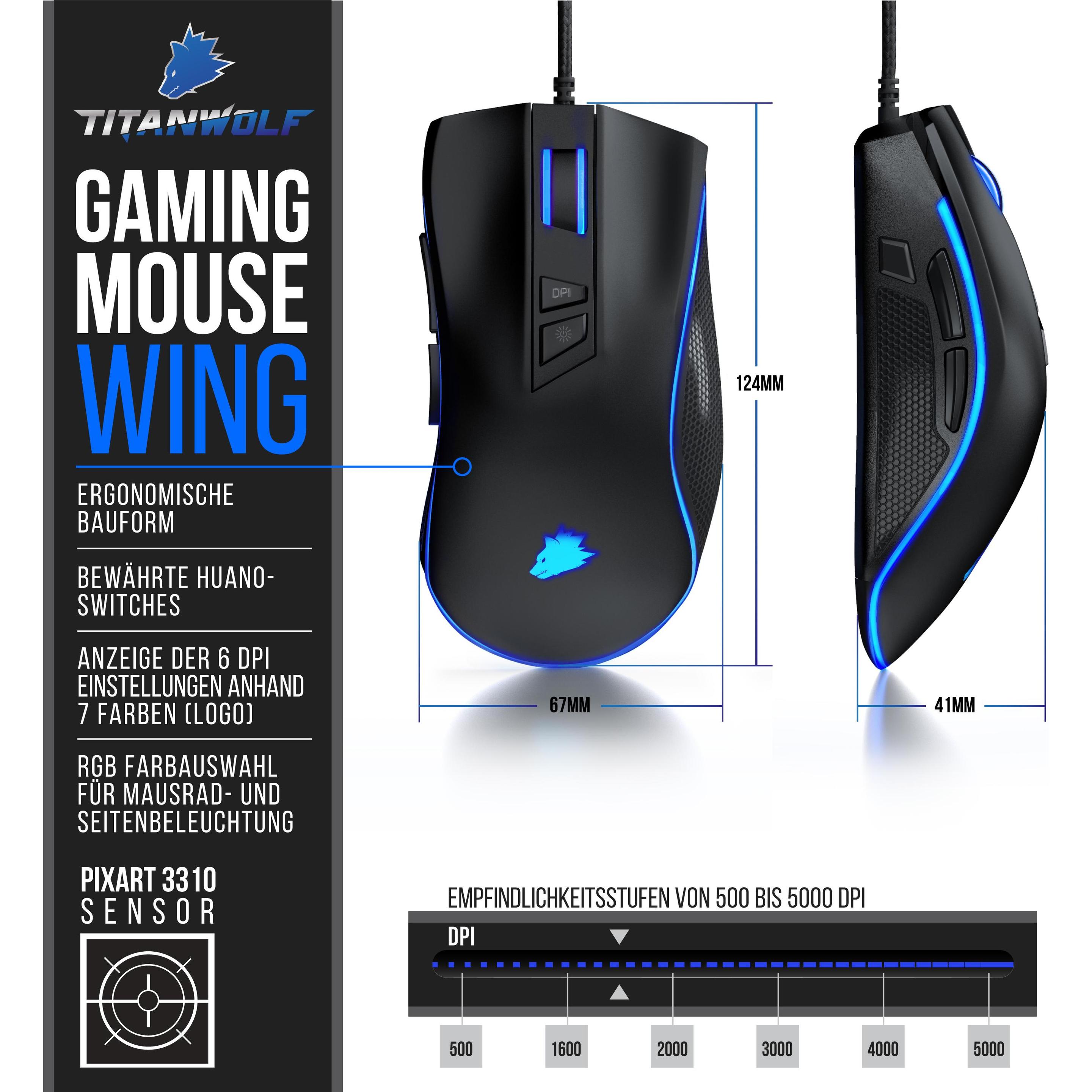 Thumbnail - Titanwolf Wing (Kabelgebunden), Maus, Schwarz