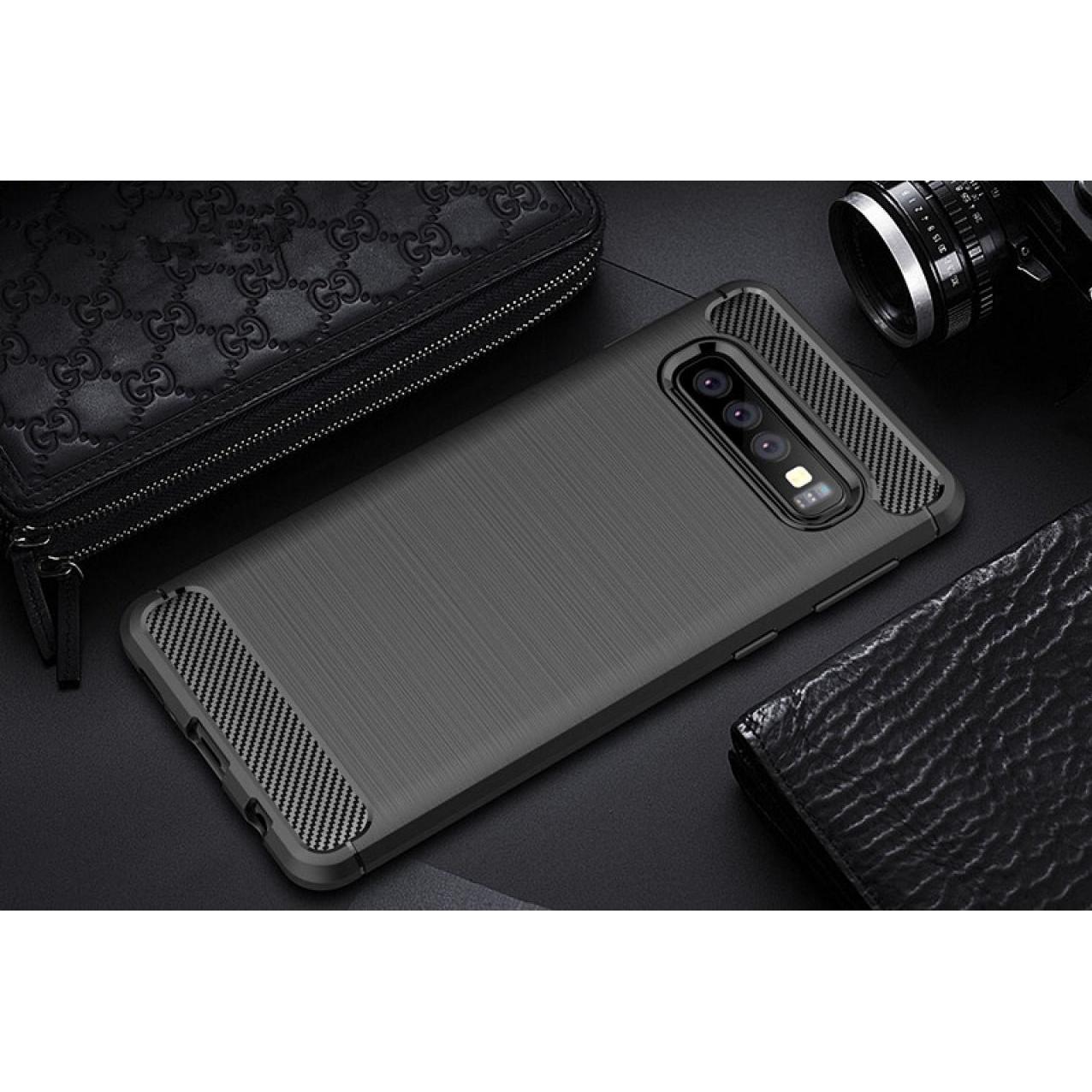 Thumbnail - Screenguard Samsung Galaxy S10 Hülle Carbon Brushed Soft TPU (Samsung Galaxy S10), Smartphone Hülle, Schwarz