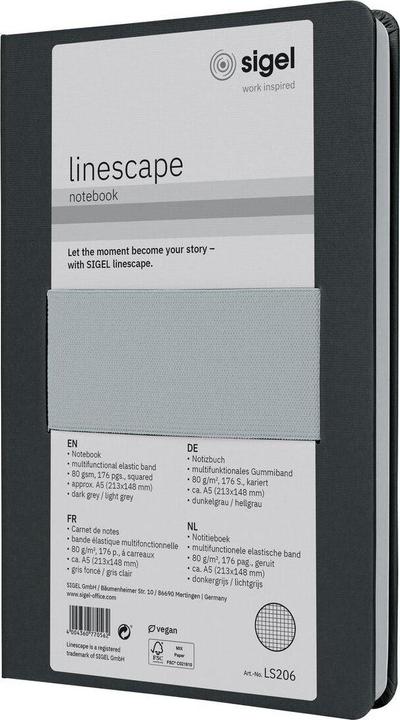 Produktbild Sigel Notizbuch A5 Linescape dunkel-/hellgrau (A5, Kariert, Harter Einband)