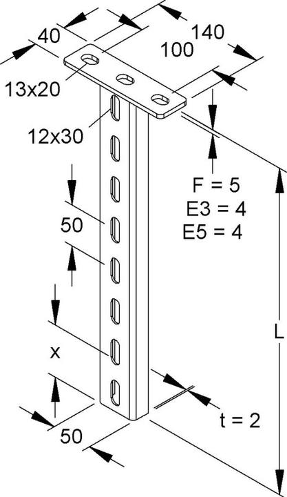 Produktbild Niedax NIE HUF50/500E3 HÃ¤ngestiel U-Profil 50x22x500mm Edelstahl