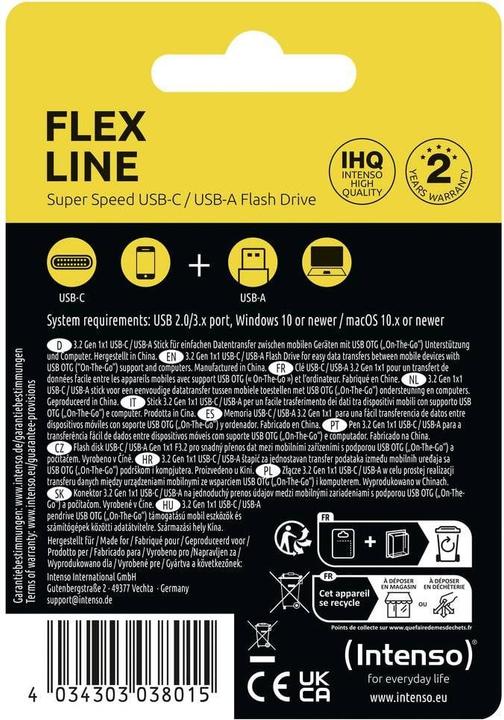 Actual product image Intenso USB Stick Flex Line 256GB USB 3.2 GEN 1X1 Black (256 GB, USB-A, USB-C)