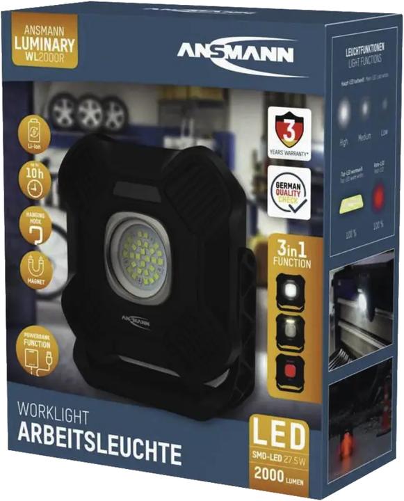 Actual product image Ansmann Arbeitsleuchte WL2000R Akku 2.000 Lumen/5h/IPX4/USB-C (2000 lm)
