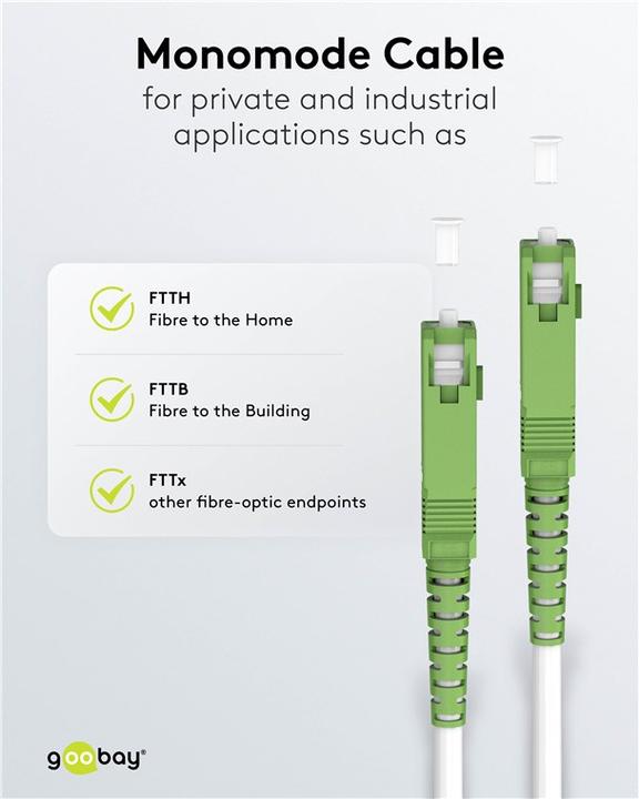 Image du produit Goobay Câble à fibre optique FTTH, monomode OS2 White, blanc simplex, 15 m (S/UTP, CAT6, 15 m)