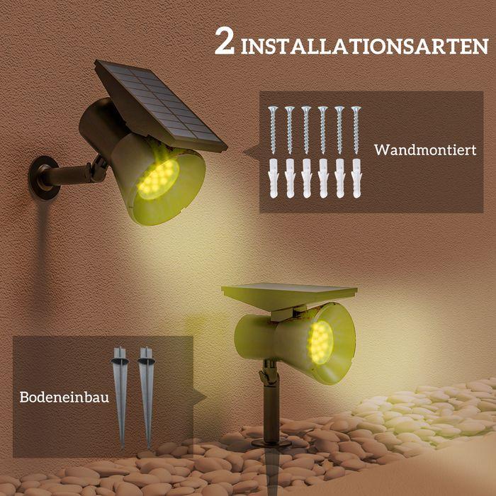 Actual product image Swisshandel24 Solar lights, 2 solar lamps, 2 light colours, floor/wall mounting, IP54 waterproof, black (IP54)