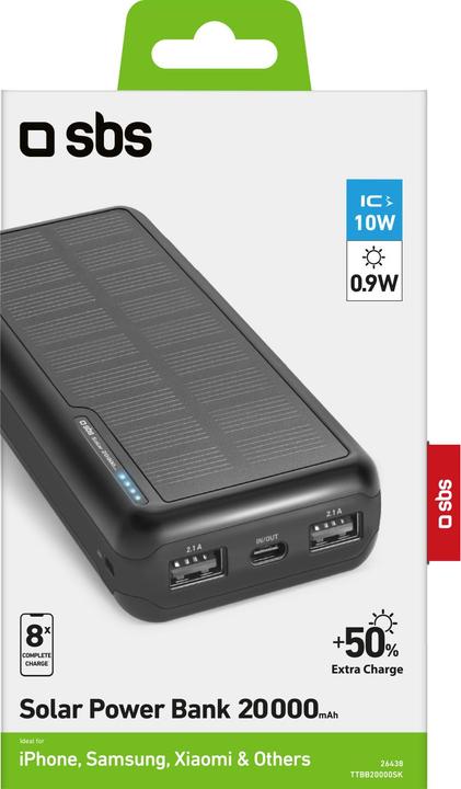 Actual product image SBS Powerbank with Solar Panel (20000 mAh, 0.90 W, 74 Wh)