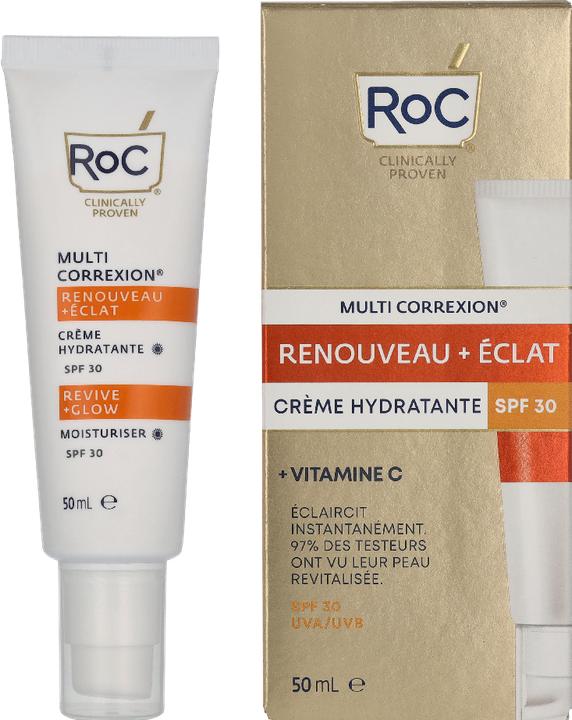 Actual product image Roc Multi Correxion Revive + Glow Moisturiser SPF 30 with Vitamin C for Hydration and Sun Protection (Sun cream face, SPF 30, 50 ml)