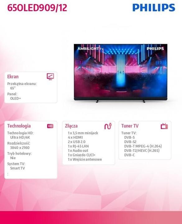 Produktbild Philips TV 65OLED909/12 65 Zoll OLED + 4K Ambilight (65", OLED, 4K, 2023)