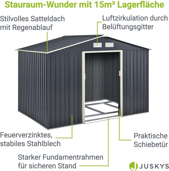 Actual product image Juskys Metal tool shed with pitched roof