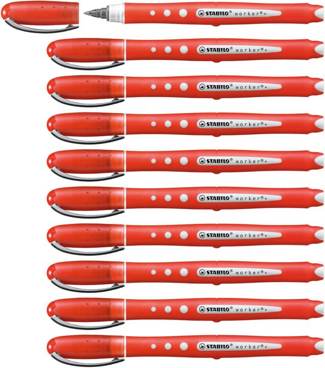 Actual product image STABILO Rollerball - worker+ colorful - medium - pack of 10 - red (Red, 10 x)