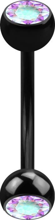 Image du produit Star Piercing Micro banane noire avec deux boules et cristal multicolore (Titane, sans laiton)