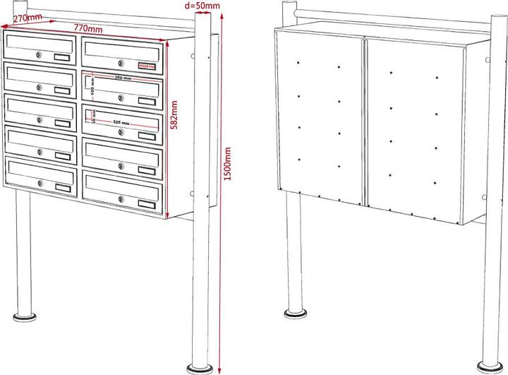 Produktbild Wiltec 10er Briefkastenanlage weiss 2x5 Fächer Standbriefkasten Briefkasten Post