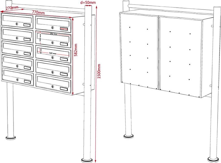 Produktbild Wiltec 10er Briefkastenanlage weiss 2x5 Fächer Standbriefkasten Briefkasten Post