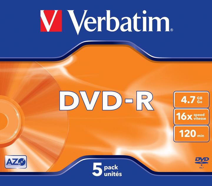 Immagine prodotto Verbatim DVD-R, 4,7 GB, 16x, confezione da 5 pezzi (5x)