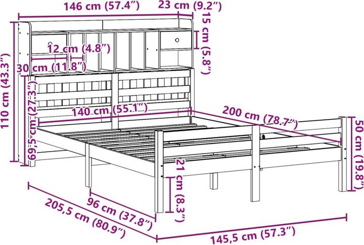 Image du produit vidaXL Bett mit Regal (140 x 200 cm)