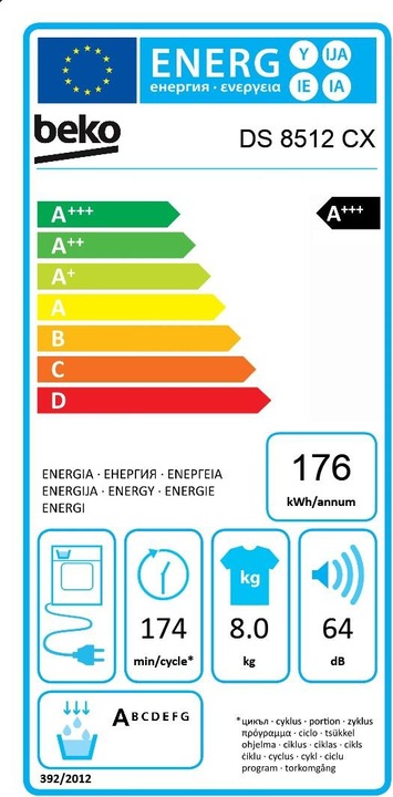 Energie-Label Beko DS 8512 CX (8 kg, Rechts)