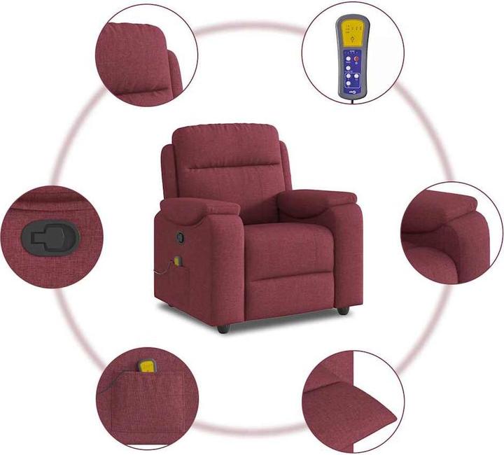 Produktbild vidaXL Massagesessel Weinrot Stoff Massage TV-Sessel