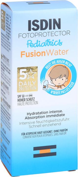 Actual product image Isdin Photoprotector Pediatrics Fusion Water SPF 50, 50 ml EMU (Suntan cream, SPF 50, 50 ml)