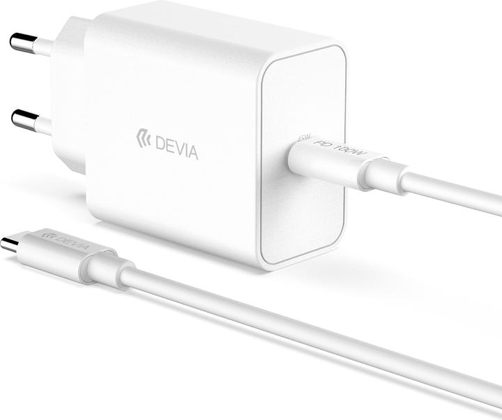 Actual product image Devia wall charger Rocket PD 45W 1x USB-C white + cable USB-C - USB-C (45 W, 1 portion)
