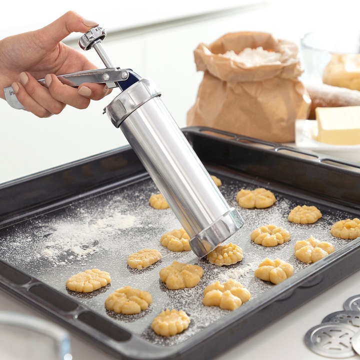Immagine prodotto InnovaGoods Distributore di pasta per biscotti e pistola a spruzzo - 4 ugelli (Pressa per biscotti)