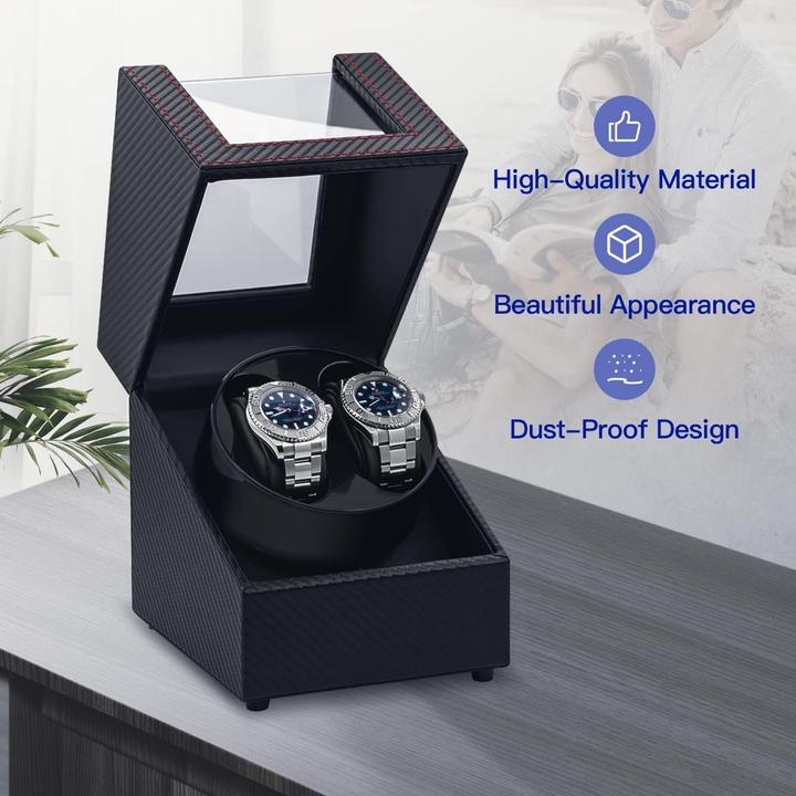 Immagine prodotto Cbx Uhrenbeweger für 2 Uhren, Watchwinder Karbon mit roten Nähten (2 x)