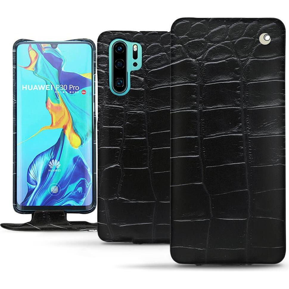 Noreve Lederschutzhülle vertikal (Huawei P30 Pro), Smartphone Hülle, Schwarz