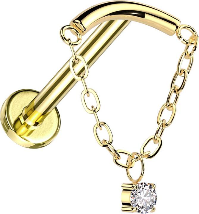 Actual product image Star Piercing Micro Labret internal thread gold plated bar gold plated pendant chain crystal silver (without brass, Titanium)