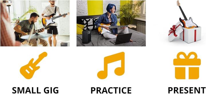 Image du produit Rocktile Pack complet pour débutants avec ampli, housse, accessoires et méthode d'apprentissage (Set de guitare électrique)