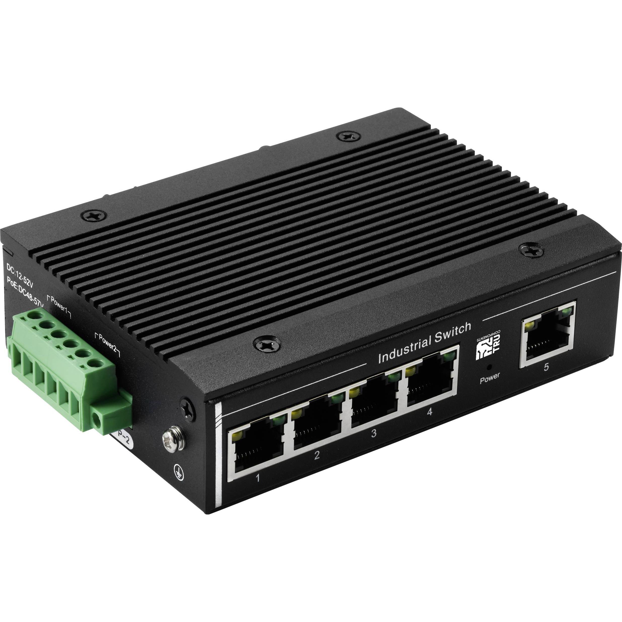 Tru Components TC-XL-205GP Industrial Ethernet Switch 1+4 Port 10 / 100 / 1000 (5 porte), Switch di rete, Nero