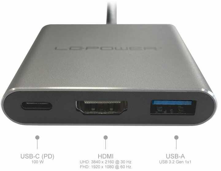 Actual product image LC-Power HUB-C-MULTI-4-V2 1xUSB3.2+HDMI+Chargeport Type C sil retail (USB-C, 3 ports)
