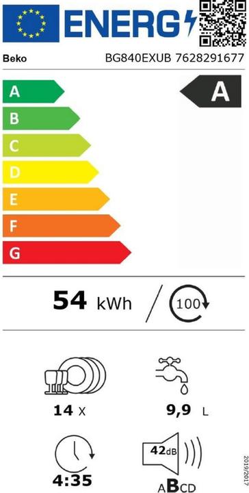Label énergétique Beko BG840EXUB Unterbau-Geschirrspüler 60 cm