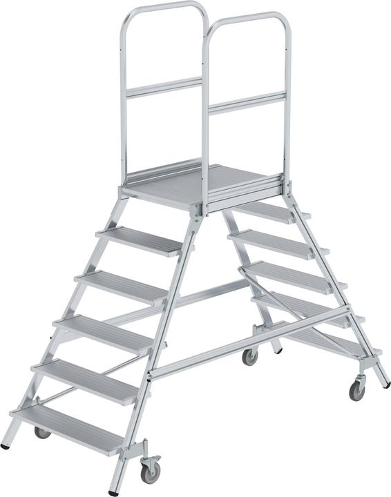 Produktbild Munk Podesttreppe beidseitig begehbar mit Federrollen Aluminium geriffelt 6 Stufen (Plattformleiter, 235 cm)