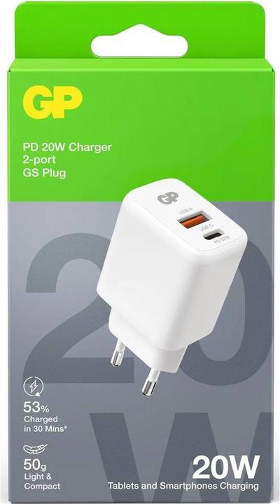 Produktbild GP Batteries GP WM2B USB-Ladegerät 20 W Steckdose Ausgangsstrom (max.) 3000 mA USB-A, USB-C® (20 W, 2 Ports)