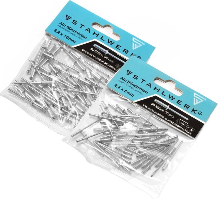 Actual product image Stahlwerk Aluminium blind rivets set of 2 2.4 x 8 mm + 3.2 x 10 mm for blind riveting pliers