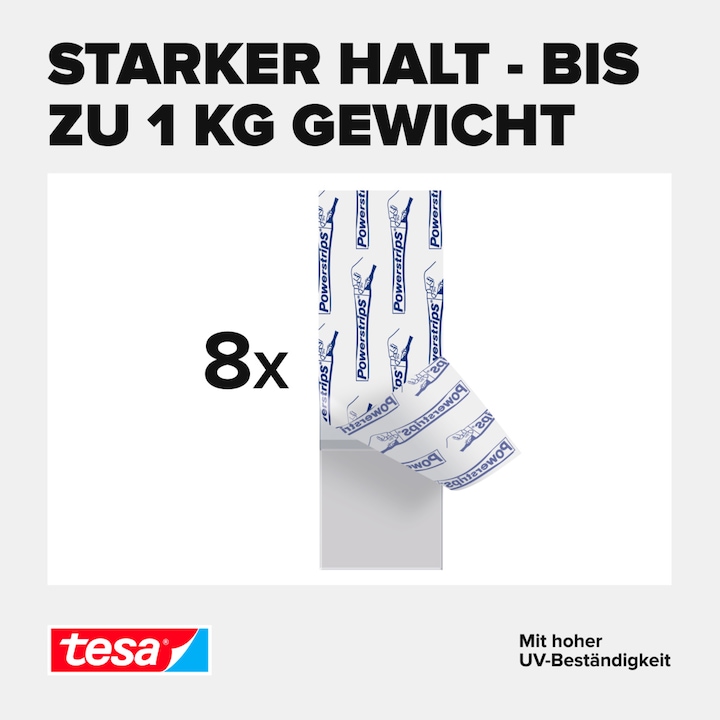 Produktbild tesa Powerstrips für Glas, transparente Klebestreifen